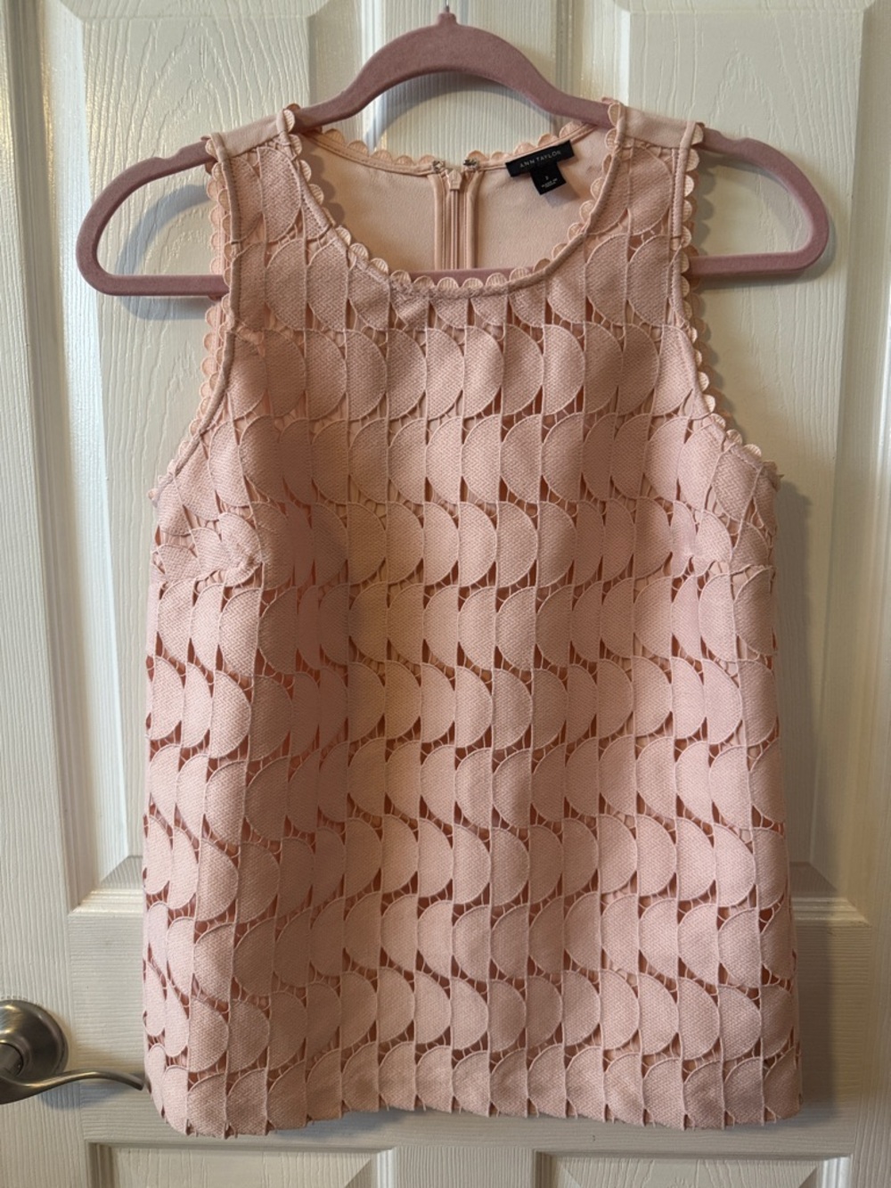 Ann Taylor Blush Pink Scalloped Lace Sleeveless Top